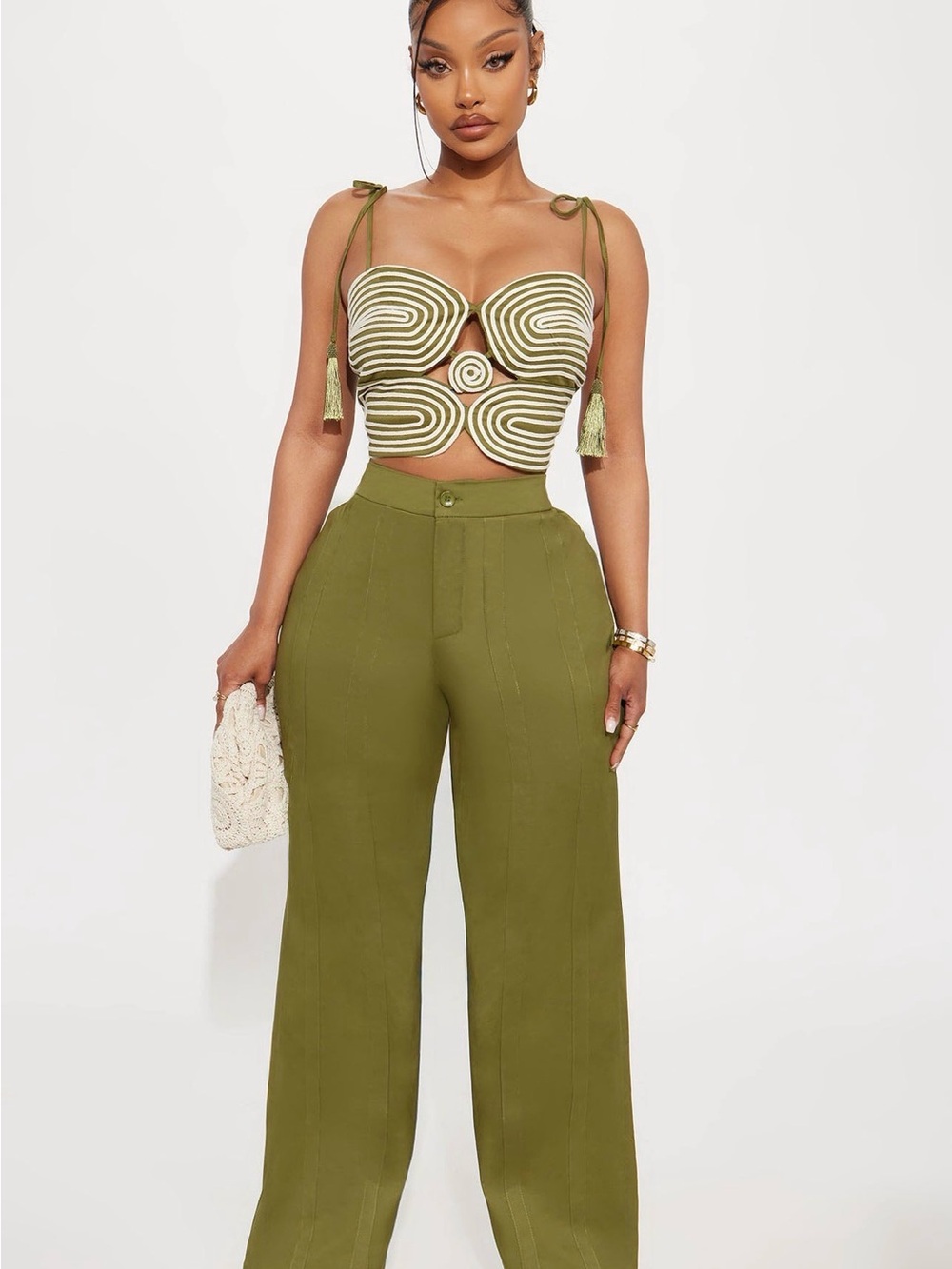 Olive High-Waist Wide Leg Pants set